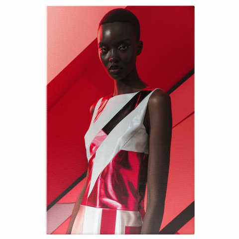 Tablou Canvas - Rochie de Piele Sclipitoare cu Roz și Alb pe un Model Superb, Marime 40x25CM