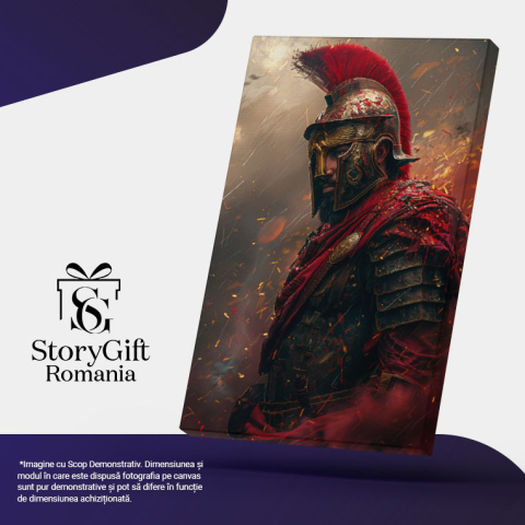 Tablou Canvas Romanul Războinic Cuprins de Flăcări și Fum Iese Triumfător din Luptă , Pictura Digitala 40x25CM [4]