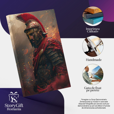 Tablou Canvas Romanul Războinic Cuprins de Flăcări și Fum Iese Triumfător din Luptă , Pictura Digitala 40x25CM [2]