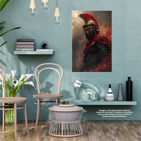 Tablou Canvas Romanul Războinic Cuprins de Flăcări și Fum Iese Triumfător din Luptă , Pictura Digitala 40x25CM [1]