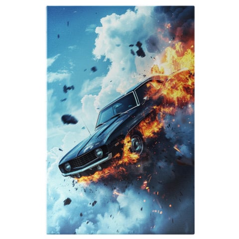 Tablouri Canvas - Tablou Canvas - Roți Înfierbântate deasupra Norilor Furioși: Cascadorie în Cer, Marime 40x25CM