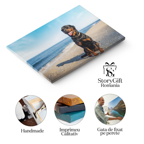 Tablou Canvas Rottweiler Pe Plaja cu Fundalul Oceanului, coasta, primavara, apa, plaja, Rottweiler 3802 40x25CM [1]