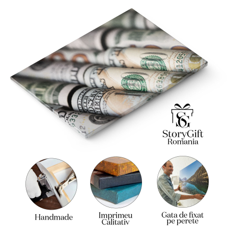 Tablou Canvas Rulouri de Bancnote de Dolari, America, dolar, bani, finante, bogatie 3789 40x25CM [1]