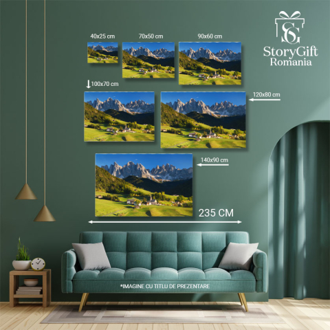 Tablou Canvas Santa Maddalena in Val di Funes, peisaj muntos, calatorie, ferma. 3874 40x25CM [4]