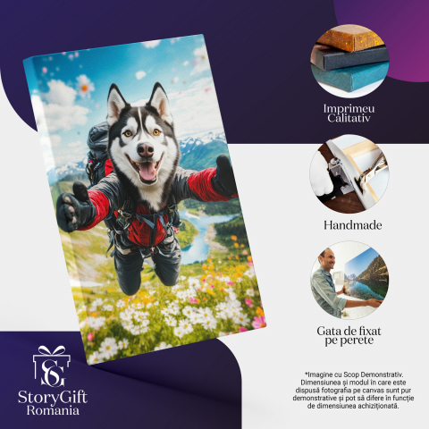 Tablou Canvas Personalizat - Animal Parașutist în Lan de FloriMarime 40x25CM [3]