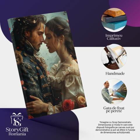 Sărutul Mult Așteptat - Cuplu în Costum Albastru și Rochie Albă Înghițit de Trandafiri, Marime 40x25CM [1]