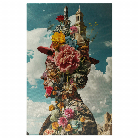 Sculptură Florală cu Castel în Ruine la Malul Mării - Pictură Digitală, Marime 40x25CM
