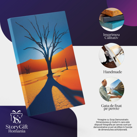„Tablou Canvas Seceta Deșertului cu Pomi Golași și Umbre sub Soarele Strălucitor”, Marime 40x25CM [1]