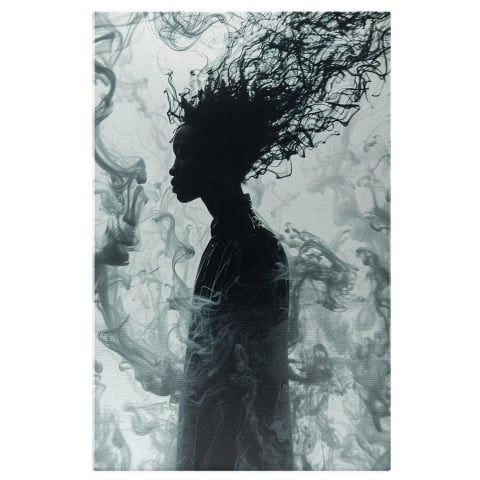 Silueta Furată de Fumul Dens - Fermitate în Vâltoarea Fumului Negru, Marime 40x25CM