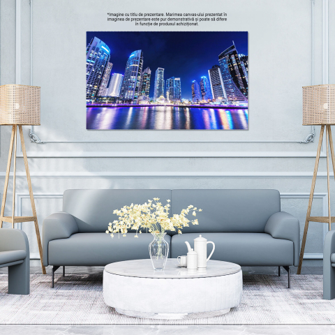 Tablou Canvas: Silueta Modernă a Orașului Dubai la Noapte, Marime 40x25CM [3]