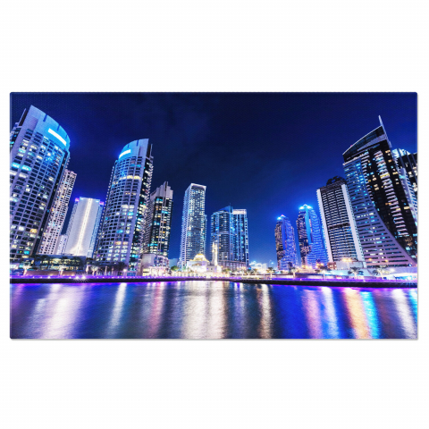 Oraș - Tablou Canvas: Silueta Modernă a Orașului Dubai la Noapte, Marime 40x25CM