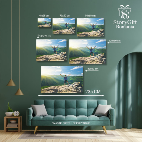 Tablou Canvas Silueta Om pe Varful Muntelui, Top, Munte, Putere, Catarare, Soare, Excursie, Hiking 2900 40x25CM [4]
