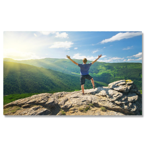 Peisaj - Tablou Canvas Silueta Om pe Varful Muntelui, Top, Munte, Putere, Catarare, Soare, Excursie, Hiking 2900 40x25CM