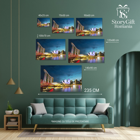 Silueta Orașului Singapore la Apus: Skyline cu Podul Helix, Marime 40x25CM [3]