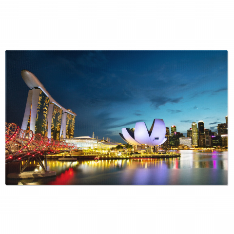 Atracții Turistice - Silueta Orașului Singapore la Apus: Skyline cu Podul Helix, Marime 40x25CM