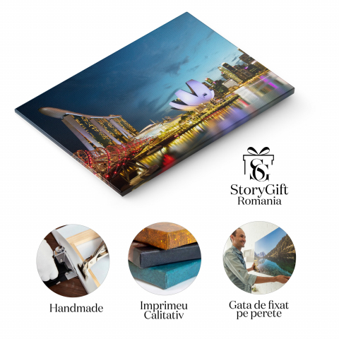 Silueta Orașului Singapore la Apus: Skyline cu Podul Helix, Marime 40x25CM [1]