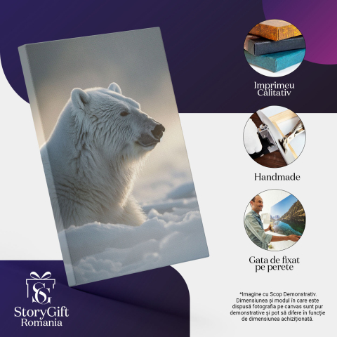Tablou Canvas: Singurătate Liniștitoare Portretul lui Fram Ursul Polar în Zăpadă Calm Pictura Digitala 40x25CM [2]