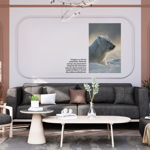 Tablou Canvas: Singurătate Liniștitoare Portretul lui Fram Ursul Polar în Zăpadă Calm Pictura Digitala 40x25CM [1]