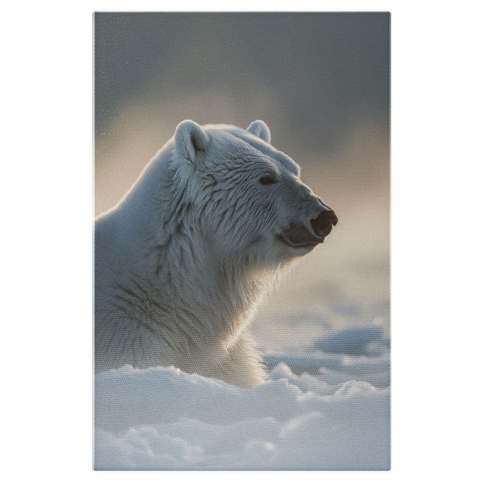 Animale - Tablou Canvas: Singurătate Liniștitoare Portretul lui Fram Ursul Polar în Zăpadă Calm Pictura Digitala 40x25CM