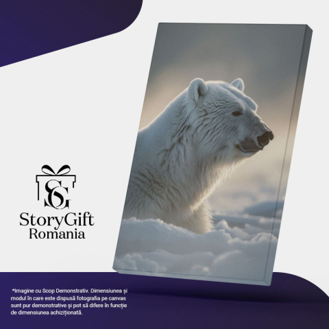 Tablou Canvas: Singurătate Liniștitoare Portretul lui Fram Ursul Polar în Zăpadă Calm Pictura Digitala 40x25CM [4]