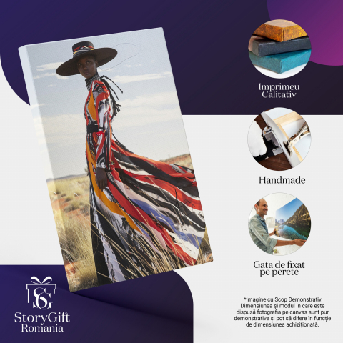 Singurătatea Plăcută - Silueta în Rochie Colorată cu Pălărie în Peisajul Secetos - Pictură Digitală, Marime 40x25CM [1]