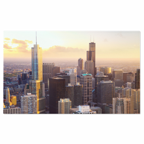 Oraș - Tablou Canvas Skyline la Apus: Peisaj Urban cu Clădiri și Intersecții din Statele Unite, Marime 40x25CM