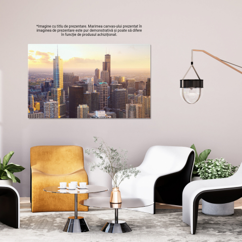 Tablou Canvas Skyline la Apus: Peisaj Urban cu Clădiri și Intersecții din Statele Unite, Marime 40x25CM [2]