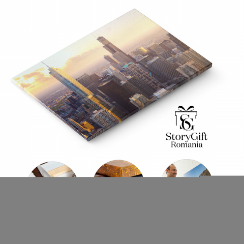 Tablou Canvas Skyline la Apus: Peisaj Urban cu Clădiri și Intersecții din Statele Unite, Marime 40x25CM [1]