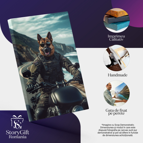 Tablou Canvas Personalizat Soldat Pe Motocicletă Pe Șosea Lângă MareMarime 40x25CM [3]