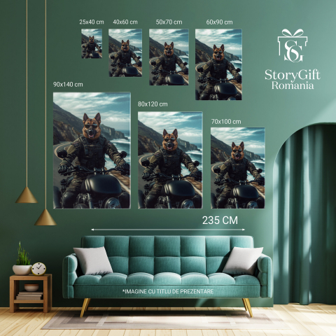  Tablou Canvas Personalizat Soldat Pe Motocicletă Pe Șosea Lângă MareMarime 40x25CM [5]