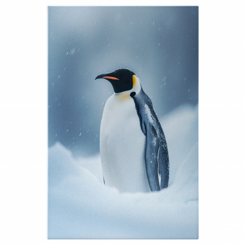 Somnul Pinguinului în Cuibul din Zăpadă - Tablou Canvas cu Frig și Ninsoare, Marime 40x25CM