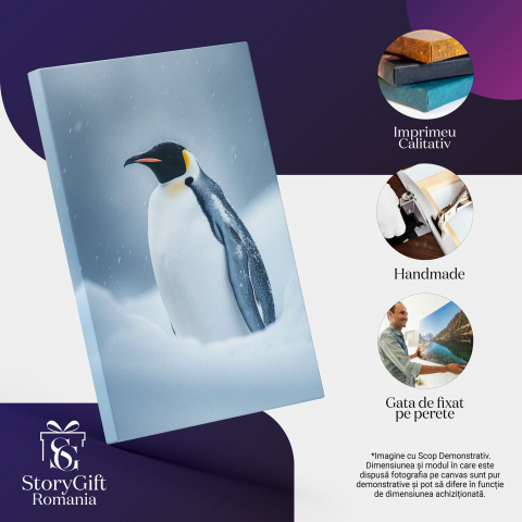 Somnul Pinguinului în Cuibul din Zăpadă - Tablou Canvas cu Frig și Ninsoare, Marime 40x25CM [1]