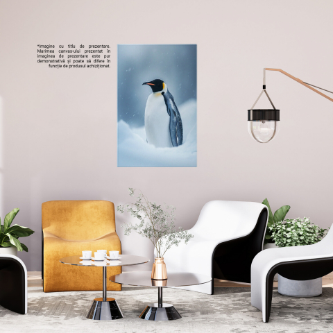 Somnul Pinguinului în Cuibul din Zăpadă - Tablou Canvas cu Frig și Ninsoare, Marime 40x25CM [2]