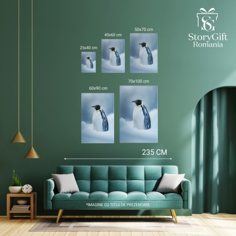 Somnul Pinguinului în Cuibul din Zăpadă - Tablou Canvas cu Frig și Ninsoare, Marime 40x25CM [3]