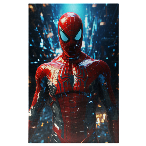 Personaje Desene Animate - Tablou Canvas:  SpiderMan în Costum Roșu- Desene Animate Pictura Digitala 40x25CM