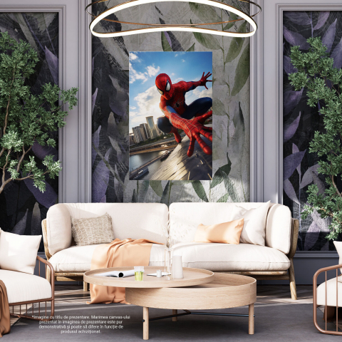 Tablou Canvas cu Spiderman pe Clădiri și Zgârie-Nori, Marime 40x25CM [3]