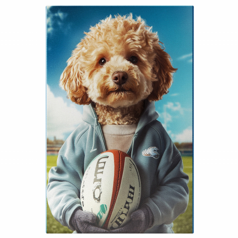Sport -  Tablou Canvas Personalizat Sportiv Pe Teren Cu Hanorac Albastru Și Minge De FotbalMarime 40x25CM