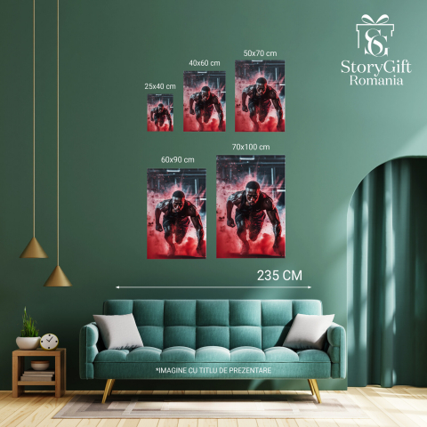 Tablou Canvas - Sportiv în Mișcare cu Explozie de Pudră Roșie, Marime 40x25CM [3]