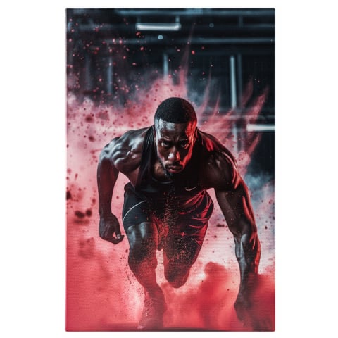 Tablouri Canvas - Tablou Canvas - Sportiv în Mișcare cu Explozie de Pudră Roșie, Marime 40x25CM