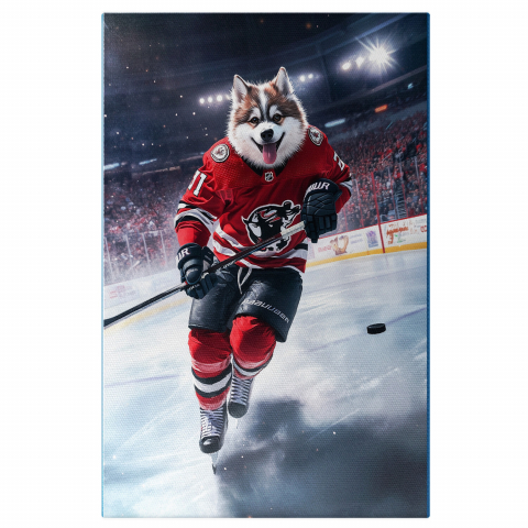 Personalizate cu Animalul Tau -  Tablou Canvas Personalizat Sportiv Pe Gheață Cu Echipament RoșuMarime 40x25CM