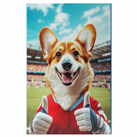 Personalizate cu Animalul Tau -  Tablou Canvas Personalizat Sportiv Pe Teren Cu Echipament Roșu Și AlbastruMarime 40x25CM