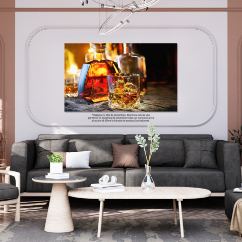 Tablou Canvas Sticla si Sticla de Whiskey, whiskey, bautura, alcool, bar, relaxare 70x50CM [1]