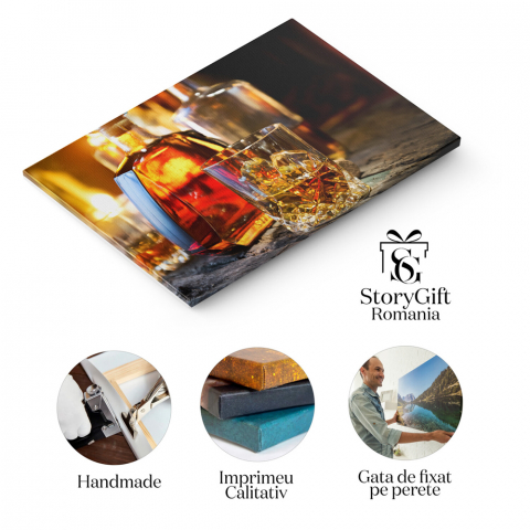 Tablou Canvas Sticla si Sticla de Whiskey, whiskey, bautura, alcool, bar, relaxare 70x50CM [2]