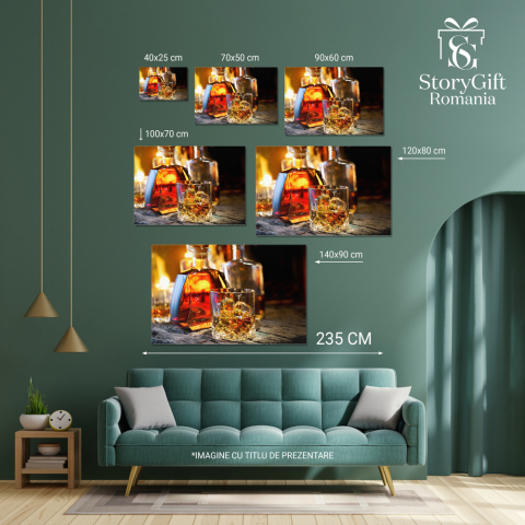 Tablou Canvas Sticla si Sticla de Whiskey, whiskey, bautura, alcool, bar, relaxare 70x50CM [4]