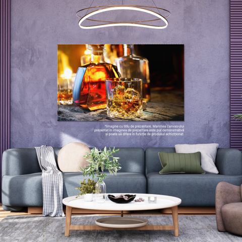 Tablou Canvas Sticla si Sticla de Whiskey, whiskey, bautura, alcool, bar, relaxare 70x50CM [3]