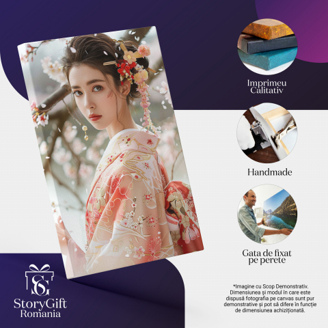 Kimono Floral în Livada de Cireși - Stil Asiatic Portret Digital, Marime 40x25CM [1]