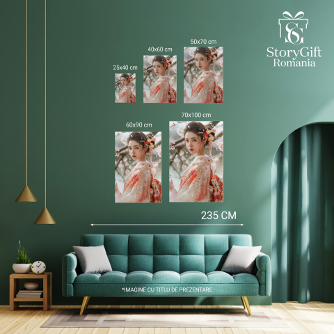 Kimono Floral în Livada de Cireși - Stil Asiatic Portret Digital, Marime 40x25CM [2]