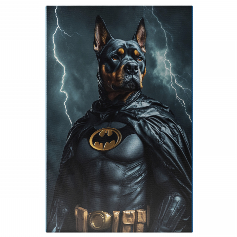 SuperErou -  Tablou Canvas Personalizat Batman În Furtună Cu Fulgere Și Mantie NeagrăMarime 40x25CM
