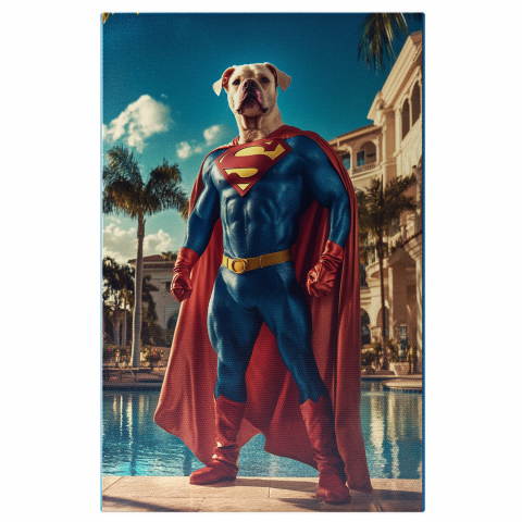 SuperErou -  Tablou Canvas Personalizat Superman În Vila Cu Piscină Tropicală Gata De LuptăMarime 40x25CM