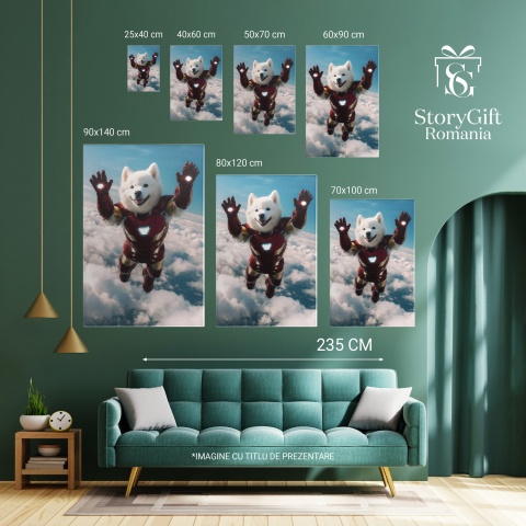  Tablou Canvas Personalizat Iron Man În Aer Cu Costum Metalic RoșuMarime 40x25CM [5]